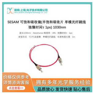 SESAM 可飽和吸收鏡(半飽和吸收片 單模光纖跳線 弛豫時間τ 1ps) 1030nm