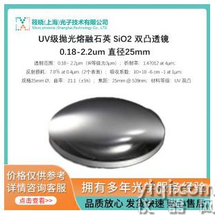 UV級拋光熔融石英 SiO2 雙凸透鏡 0.18-2.2um 直徑25mm