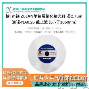 掺Tm铥 ZBLAN单包层氟化物光纤 芯2.7um（纤芯NA0.26 截止波长小于1050nm）